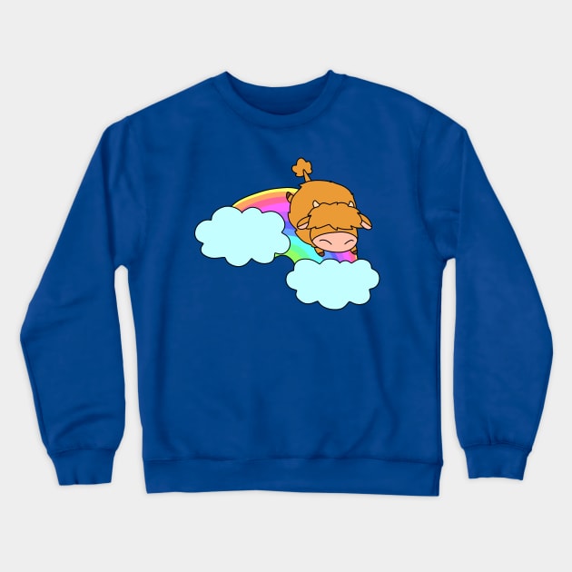 Rainbow Cloud Highland Cow Crewneck Sweatshirt by saradaboru